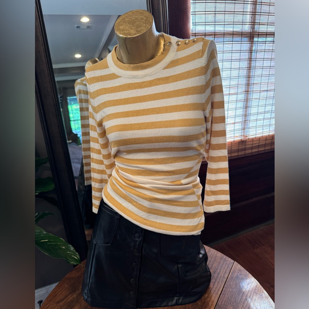 The Limited Mustard and White Striped Sweater